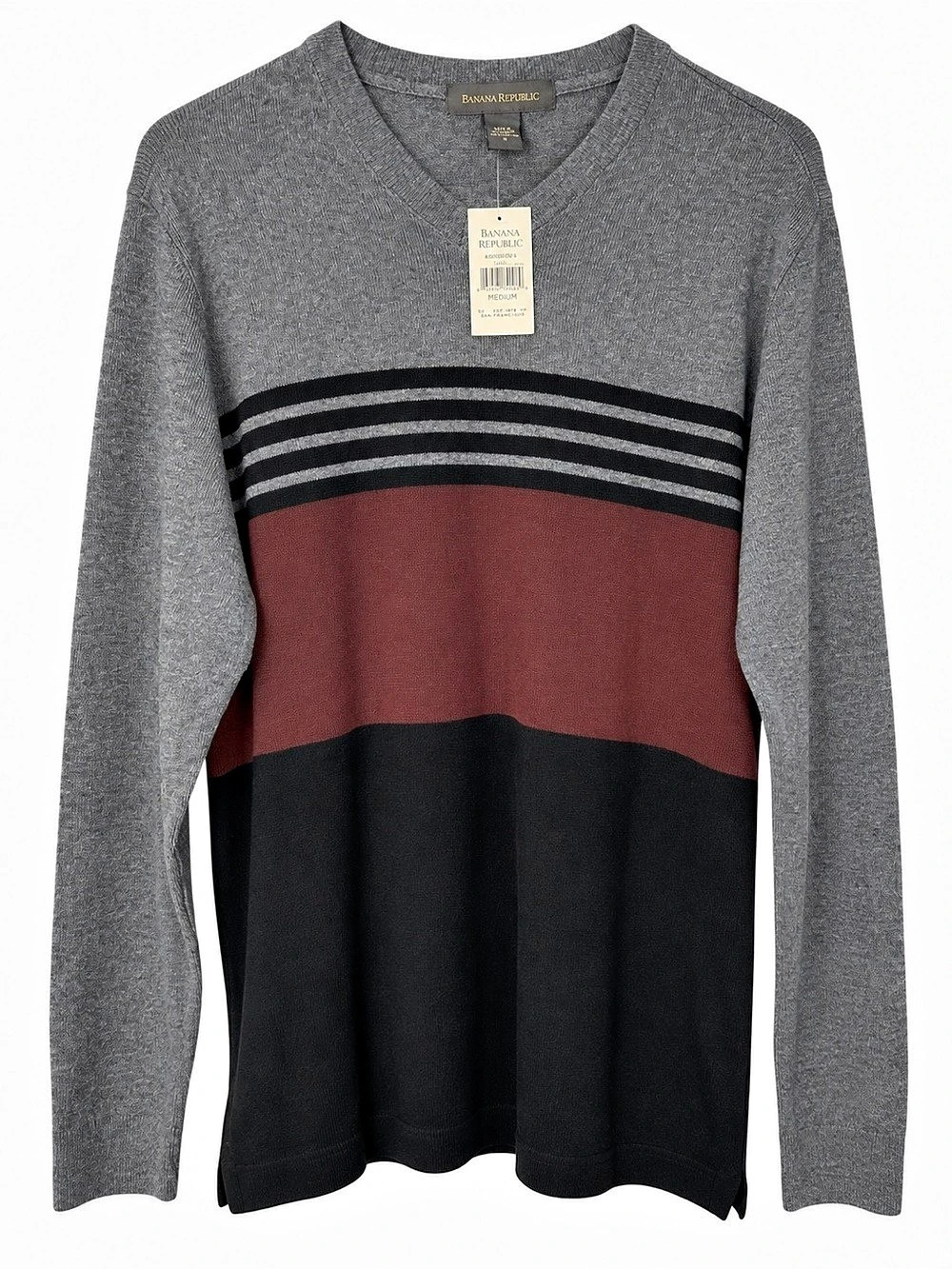 Banana Republic Men's M Colorblock V Neck Cotton Sweater Preppy Academia NWT